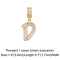 Macro shot of gold-plated letter D pendant with iced-out white zircon inlay and bail detail - Letter D Pendant