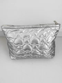 Silver heart-quilted waterproof makeup bag with metallic finish and secure zipper - Silver (No Ornament)