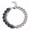 Detail of men's stainless steel bracelet with black volcanic stone beads and lobster clasp - Lava Rock Bracelet