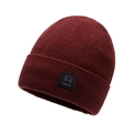 Mens winter knit beanie in burgundy with fleece lining and premium square logo patch - One Size / Red