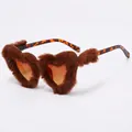 Fashion heart-shaped sunglasses with brown faux fur trim and tortoiseshell temples - Brown