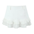 White double-layered pleated mini skirt with flat front panel and decorative pockets - S / White