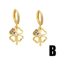 Boucles d'oreilles trèfle dorées avec zircons multicolores et cristal blanc au centre - Trèfle à quatre feuilles (B)