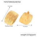 Golden titanium steel square earrings with wave texture, 2.9cm geometric design - Gold Wave Texture Square Earrings