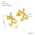 Crossed C-shape 18k gold plated stainless steel earrings with zircons and pearls - Gold