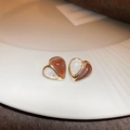 Vintage heart-shaped gold-plated earrings with amber resin and marble textures - 31# Silver Earring Post-Gold-Heart Splicing