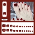 Unghie finte quadrate bordeaux scuro per piedi con decorazioni in strass lucidi - Tipo di Colla / Borgogna Strass Tondo (F011)