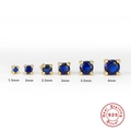 Detailed size comparison of six S925 sterling silver blue zirconia stud earrings from 1.5mm to 4mm - 6Pcs Set Gold-Blue Zirconia