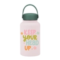 650ml pink stainless steel water bottle with green lid and Keep Your Head Up quote - Pink Green Keep Head Up