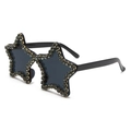 Detail view of star-shaped rimless sunglasses featuring dark rhinestones and black temples - C1-Black/Dark Gray Rhinestone