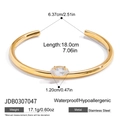 Detailed specs of stainless steel C-shaped cuff with marquise white zircon stone - Gold Marquise Zirconia Style (JDB0307047)