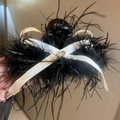 Plush cross hair claw clip featuring black feathers and heart rhinestone decoration - 24# Black Feather Bow Rhinestone Claw