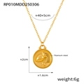 Golden titanium steel zodiac necklace with embossed Aquarius round star pendant - Aquarius / Gold