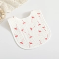 6-layer cotton gauze U-shaped baby bib with red dandelion floral print and white trim - Dandelion