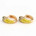 Gold-plated snake hoop earrings with yellow enamel, clear zircons and green stone eyes - Yellow