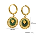 Bohemian gold stainless steel earrings with dark green stone and gold starburst pattern - African Jade