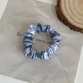 Blue marble print satin scrunchie with a glossy silk-like finish for women's hair - Gradient Blue