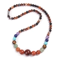 Boho-Halskette mit bunten Natursteinen, Tigerauge und Amethyst-Perlen für Damen - Achat Halskette