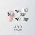 Detailed 8x10mm silver 3D butterfly nail art charm with intricate metal engraving texture - Silver Black Pattern Butterfly Style (7176)