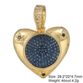 Detailed view of a gold heart pendant with blue zircon pave and star accents - Pendant 12: Blue Star Disk Heart (Gold)