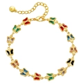 18K gold plated butterfly link bracelet with colorful acrylic charms and lobster clasp - 18K Gold