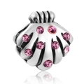 Silver shell charm pendant with pink crystal inlay and oceanic theme for jewelry DIY - Shell Shape