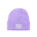 Detailed embroidery of an anime girl and Japanese text on a purple cuffed knit beanie - M (56-58cm) / Light Purple