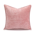 Nordic style soft pink velvet square cushion with white stitched edge and cat paw motif - Woven Edge Chenille Pink