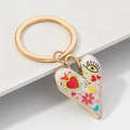 Modern gold heart keychain with colorful pop art enamel eye and flower charms - Style C / 3x7cm