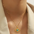 Elegant gold evil eye pendant necklace with turquoise stone on chic flat link chain - Evil Eye (DJN001GL)