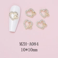 Detail of 10x10mm gold double heart nail charm with white rhinestones on pink background - Gold Double Heart Overlap Style (A084)