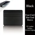 Black PU leather card holder with four slots and durable stitched edges - PU Leather Surface / 4 Slots Stitched Edge / Black
