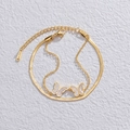 Elegant 14K gold butterfly layered bracelet with flat snake chain and white shell pendants - Butterfly Bracelet