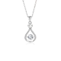 S925 sterling silver dancing heart moissanite necklace in silver finish with water drop pendant - 925 Silver / White Moissanite White Gold