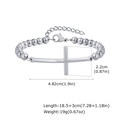 Vista dettagliata delle dimensioni con croce 4.82x2.2cm e lunghezza 18.5cm su bracciale - Stile di base / Argento