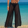 Women's black mesh wide-leg cover-up pants with stylish cross waist ties for beachwear - S / Bottoms / Thin Belt Wide Leg Pants / Black
