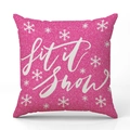 Funda de cojín navideño rosa con copos de nieve blancos y letras de let it snow - Copo de Nieve Rosa (Let it Snow)