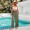 Pantalon large décontracté vert armée à taille haute pour femmes pour l'été - S / Vert Militaire