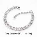 Silver NK link bracelet 175mm length with 5cm extender and 7mm width specifications - Steel Color (KB185487-Z)