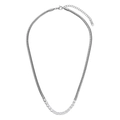 Silver stainless steel snake chain necklace with sparkling white zircons and K18 tag - Round Snake Chain Patchwork / Silver Spliced White Zircon