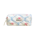 Neceser acolchado blanco con rosas, lazos azules y etiqueta tejida BEENLOVE - Azul Floral Lazo Octogonal
