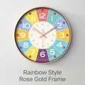 Regenbogen Lernwanduhr mit roségoldenem Rahmen und 12/24-Stunden-Anzeige - 10 Zoll / Regenbogen Stil Roségold Rahmen