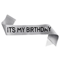 Silver glitter birthday sash with black IT'S MY BIRTHDAY text party accessory - JD104 / Silver With Black Text