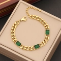 Collana a catena dorata con tre pietre rettangolari smeraldo e chiusura a moschettone - 2# Bracciale