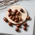Macro detail of natural dried acorns on a wooden coaster for Christmas floral decoration - Acorn Seeds