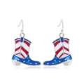 Patriotic cowboy boot earrings with red, white, and blue American flag enamel finish - Style 4-Star and Stripes Cowboy Boots Red White Blue Earrings