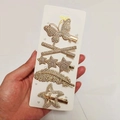 5-piece gold hair clip set featuring rhinestone star and butterfly designs on card - Wild Butterfly (5 Piece Set)
