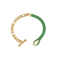 18K vergulde kettingarmband met groene zirkoon harten en OT-schakelsluiting - Gouden Figaro Schakelarmband Met Dubbele Rij Groene Zirconia
