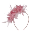 Cerchietto con fiori in raso rosa piume e perle per matrimoni e occasioni speciali - Rosa Antico