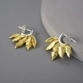 S925 sterling silver leaf earrings with unique two-tone gold and silver brushed finish - Gold Tone Style (LFJC0017D)
